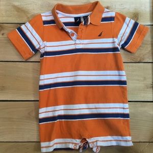 Nautica Striped Baby Boy Polo Romper